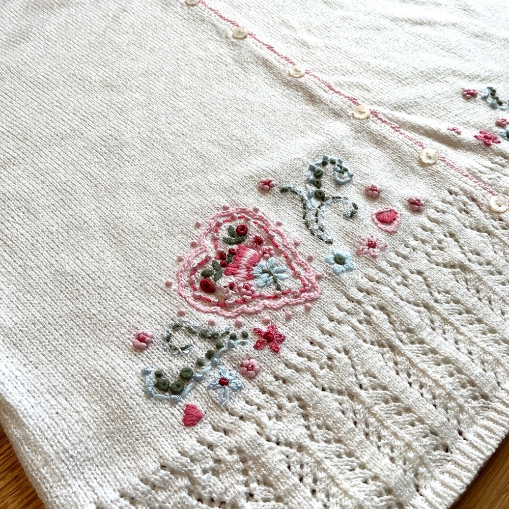 Northern Reflections Vintage Floral Embroidered Cardigan in White Cotton - Picture 4 of 8